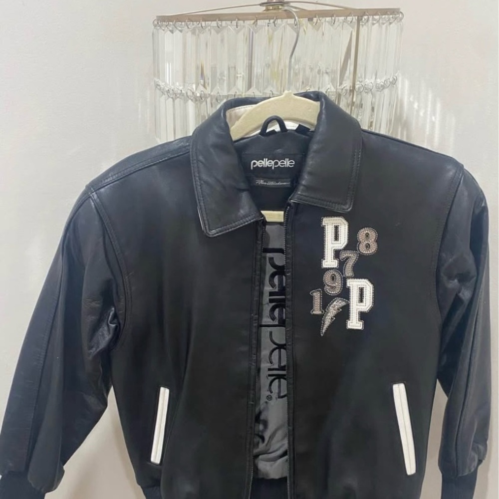 Pelle Pelle Black Varsity Jacket with White Details  little BOYS SIZE 8